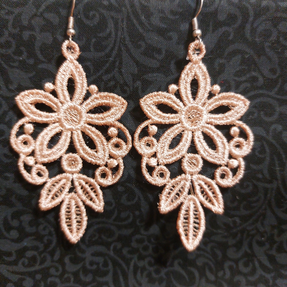 Handmade Rose Gold Lace Floral Dangle Earrings Boho Statement Lightweight